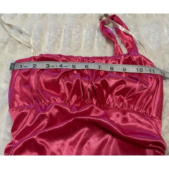 Women's Sequin Hearts Glittery Pink Formal Prom Dress Maxi Length Junior Size S - Picture 8 of 12